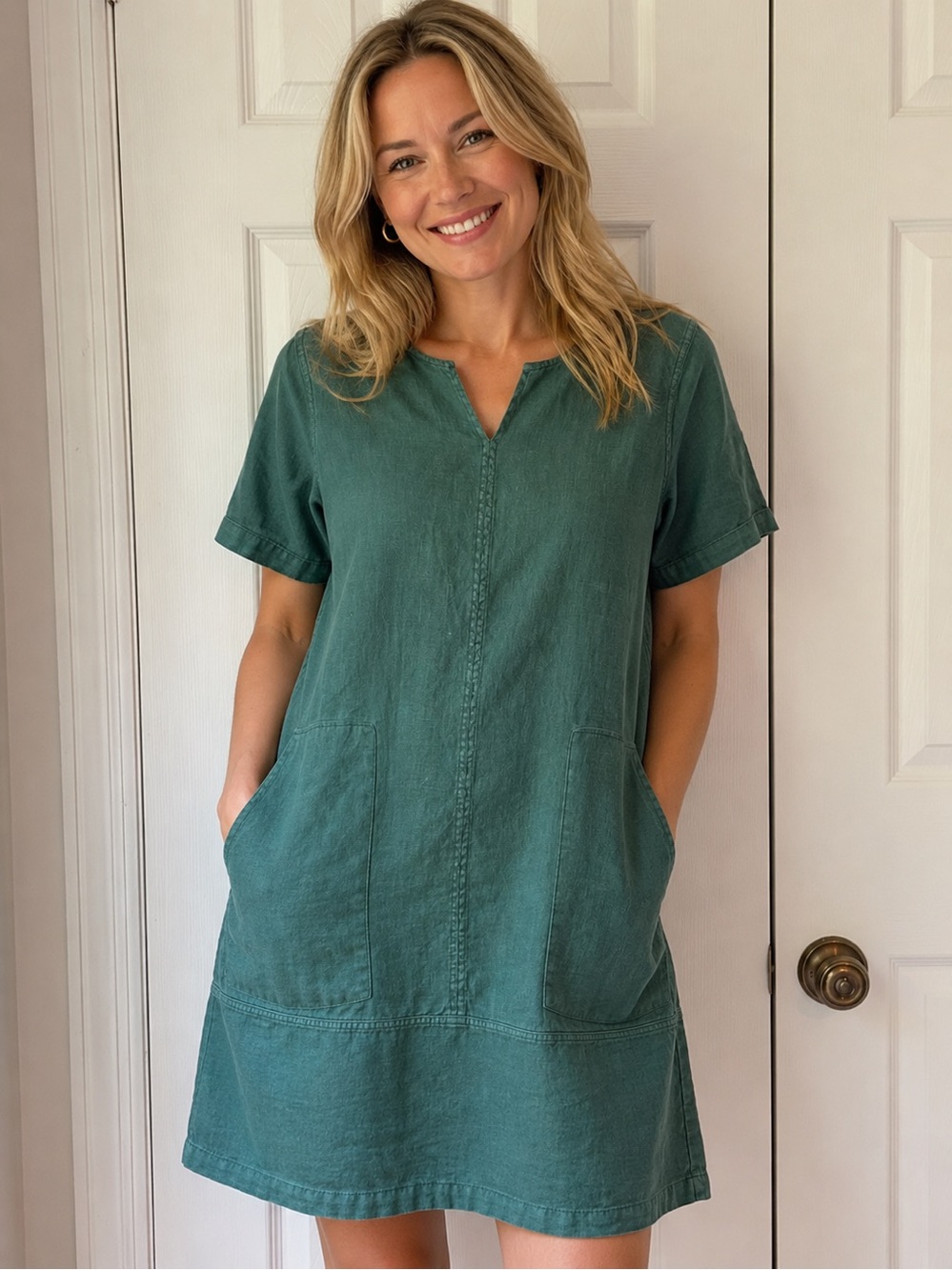 J. Jill Pure Garment Dyed Linen Summer Dress Size Small Green
